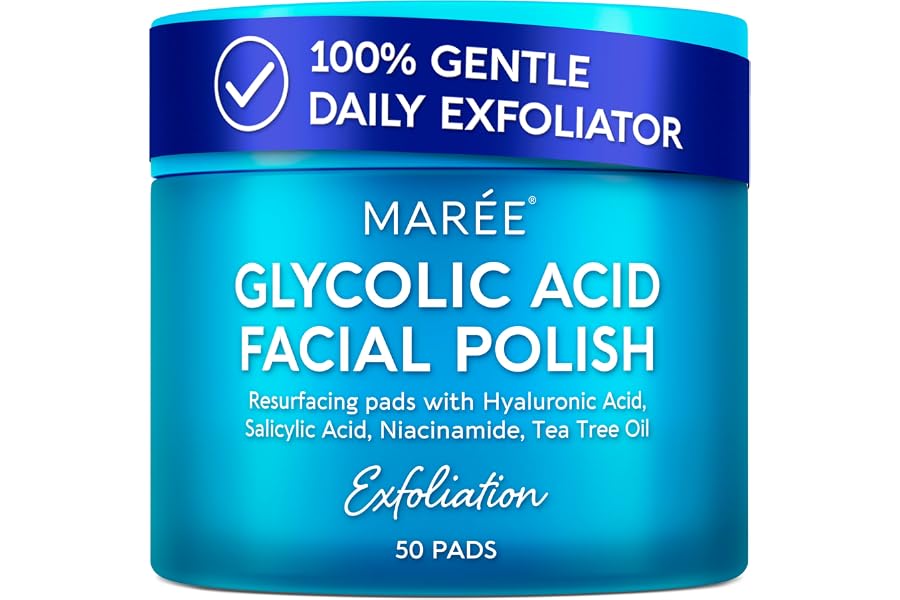 MAREE Glycolic Acid Pads - Toner Pads for Face Cleansing - Exfoliating Pad with Tea Tree Oil, Salicylic Acid & Vitamins E, B3