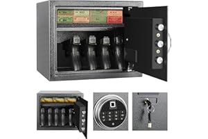 BBRKIN Security Biometric Fingerprint Safe, Steel Lock Box Safe for Home/Office/Hotel, Secure Handgun, Documents, Jewelry, Valuables - Metal Black