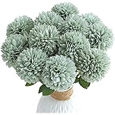 Floroom 12pcs Sage Green Faux Silk Mums Artificial Flowers Bulk Fake Chrysanthemums with Stems for DIY Wedding Table Centerpieces Floral Arrangements Vase Fillers Home Decorations