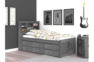 Discovery World Furniture Charcoal Twin Bookcase Bed with 6 Drawers