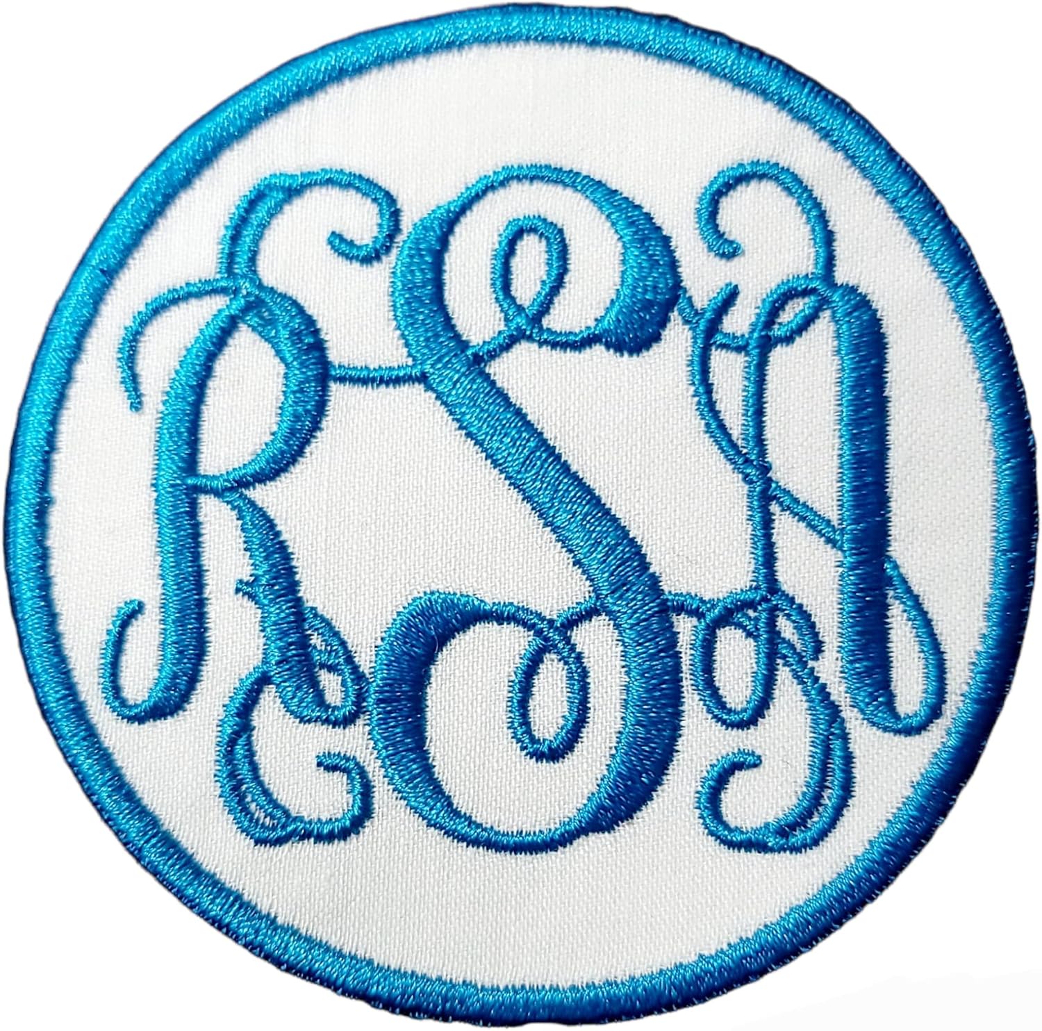 Mixed Media - Monogram Vine Font Circle Patch Iron-on or Sew-on Applique Embroidered Patch for Uniforms, Backpacks, Christmas Stockings, Luggage