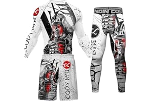 CODY LUNDIN Men's Compression Long-Sleeved Trousers Shorts Set Swim Surf Sun Protection Rash Guard Shirt
