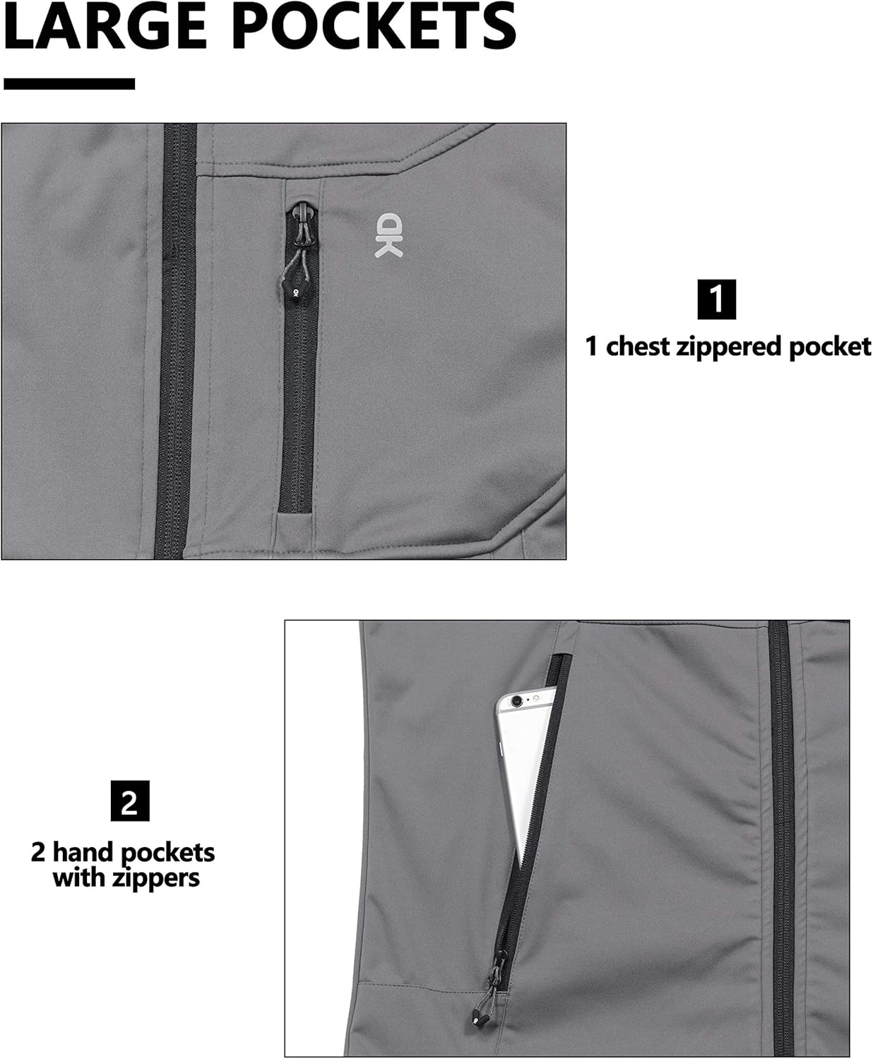 Little Donkey Andy Men's Lightweight Softshell Vest, Windproof Sleeveless Jacket for Travel Hiking Running Golf: Clothing
