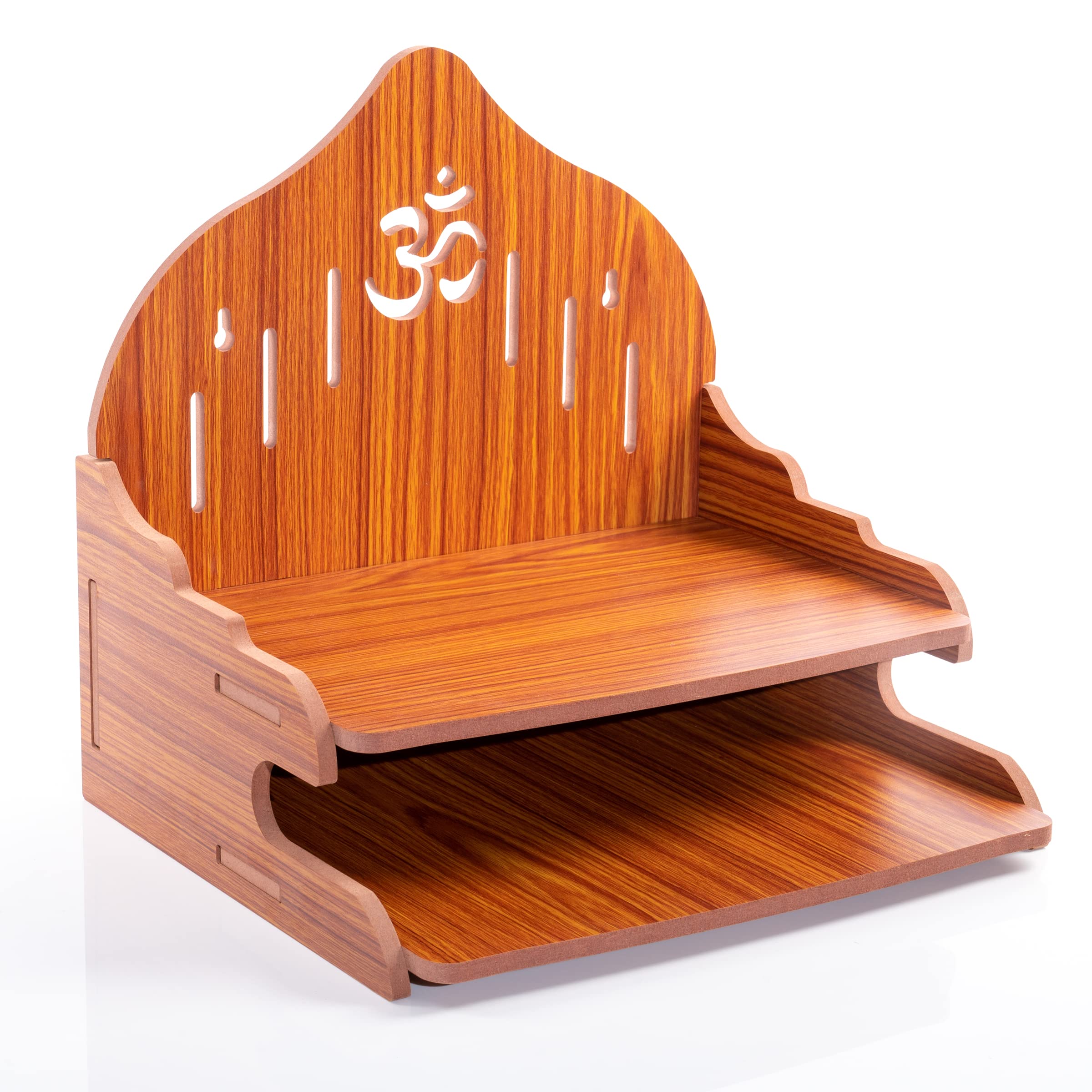 Wooden Wall Mounted Hanging Table top Temple Pooja Mandir God Stand Shelf for Storage and Idols Decoration for Home Office and Gifting (Brown- Design2)