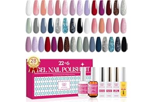 Arousar Nail Gel Polish 28PCS, 22 Colors White Nude Fall All Seasons Collection Gel Polish Nail Set with 6 Multi-Functional Gels Nail Art Manicure Set DIY Salon Home Gift for Women