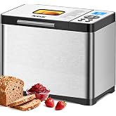 KBS 2.2LB Bread Maker, 19-in-1 with Ceramic Pan &amp; Custom Menus | Stainless Steel Bread Machine, Gluten-Free &amp; Sourdough, 650W Low Noise, 3 Loaf Sizes, 3 Crust Colors, 15H Timer, 53 Recipes