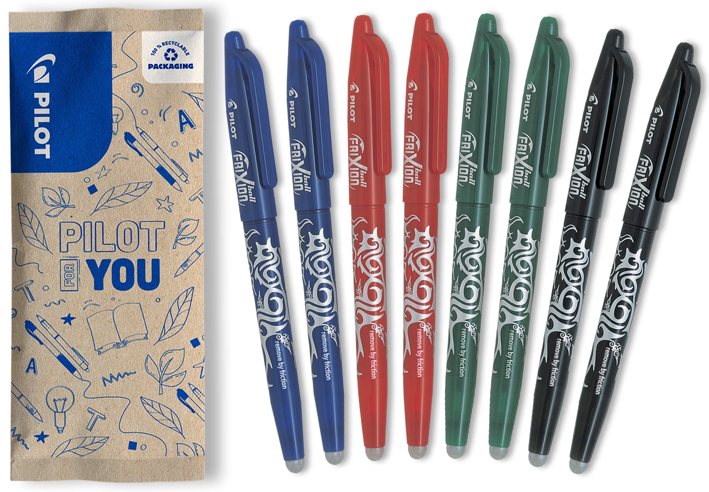 PILOT FriXion Ball Erasable Rollerball Pen, Set of 8, Blue, Black, Red, Green Colour