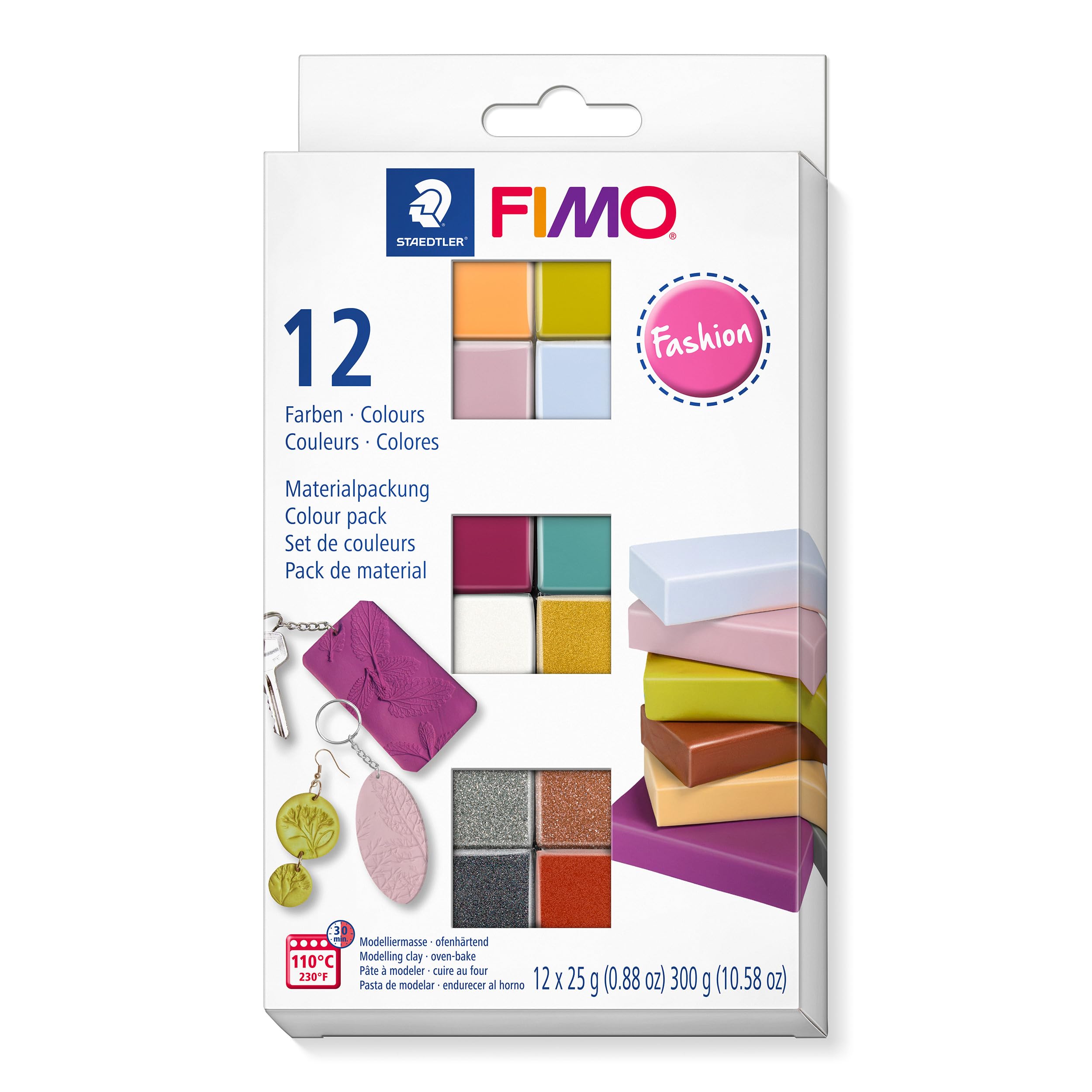 STAEDTLER 8023 C12-5 FIMO Soft Oven-Hardening Polymer Modelling Clay - Assorted Fashion Colours (Pack of 12 x 25g Blocks)