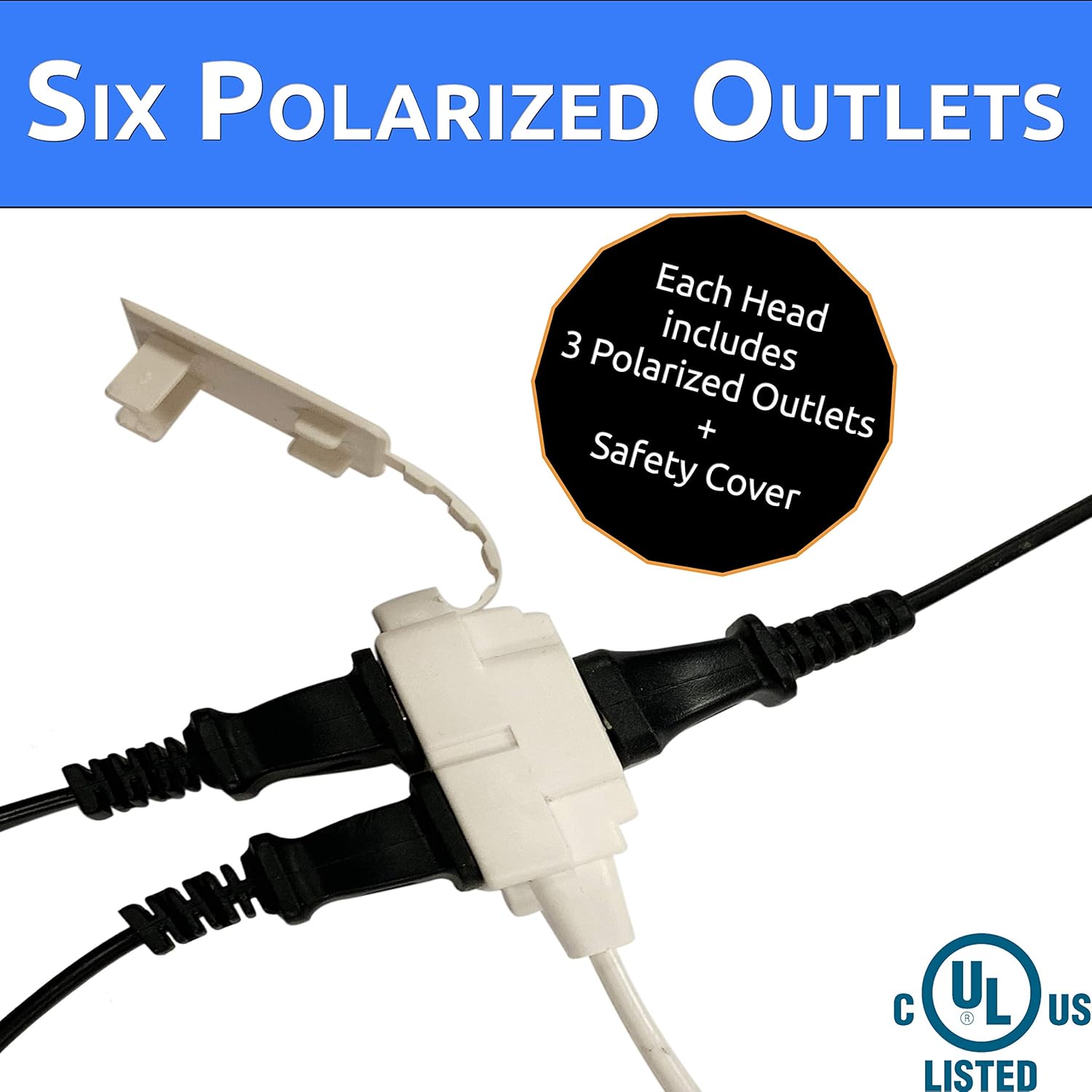 Twin Extension Cord Power Strip - 12 Foot Cord - 6 feet on Each Side - Flat Head (Wall Hugger) Outlet Plug - 6 Polarized Outlets with Safety Cover: Home & Kitchen