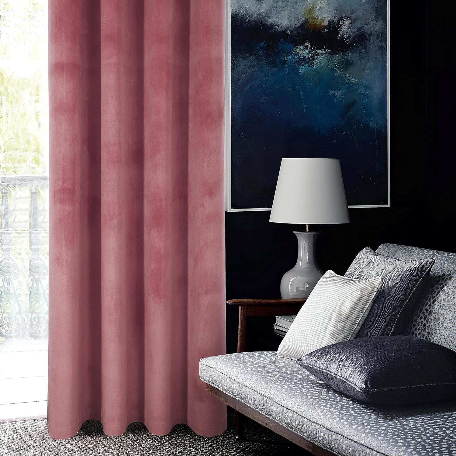 always4u Super Soft Velvet Curtains Pink Blackout Curtains 46x90 Inches Eyelet Thermal Insulated Fully Lined Window Treatment for Living Room 1 Pair — image 1