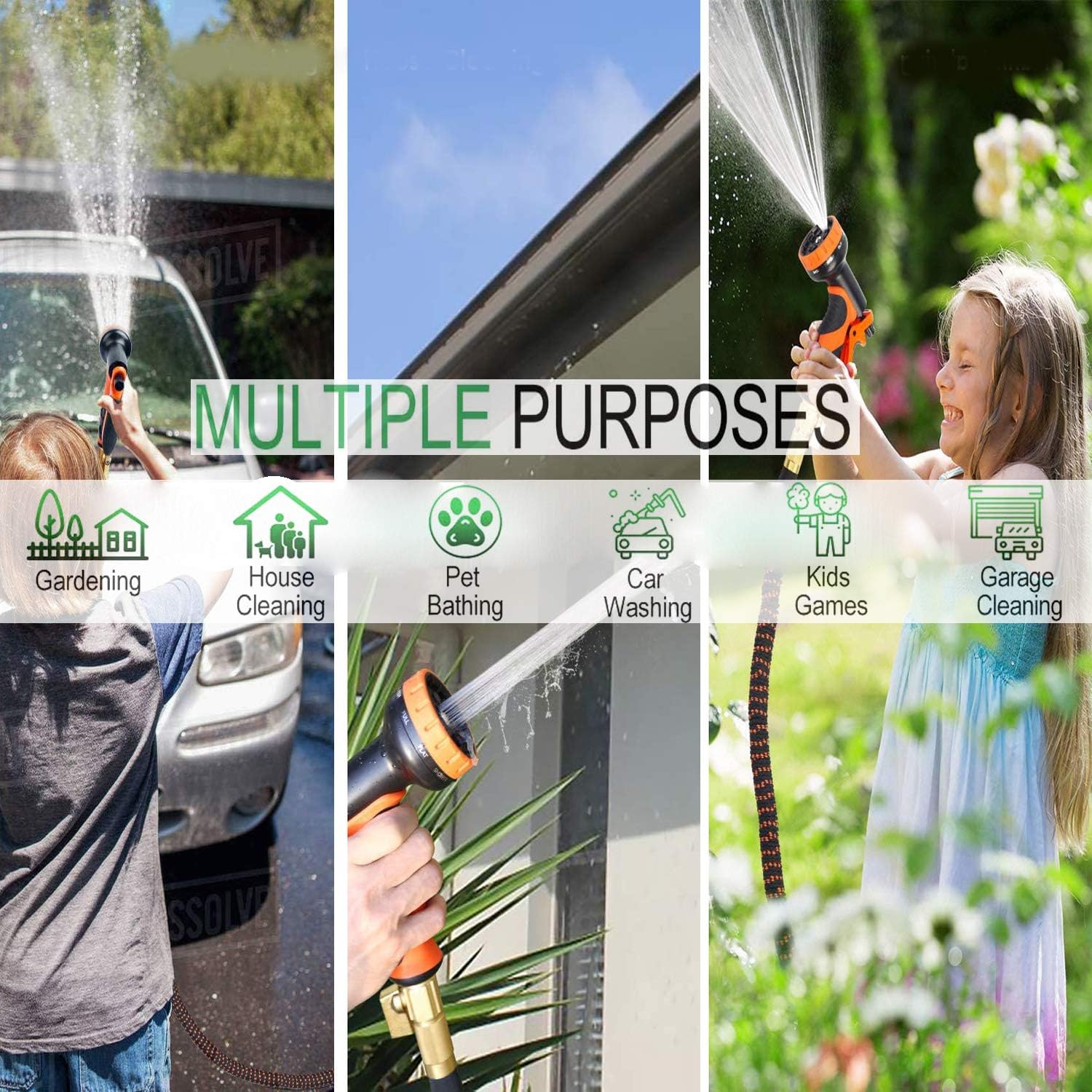 Garden Hose Expandable Garden Hose 100 ft Garden Hose with Triple Layer Latex Core, 3/4" Solid Brass Fittings, 3750 D Extra Strength Fabric 10 Function Spray Nozzle for All Your Watering Need: Home Improvement