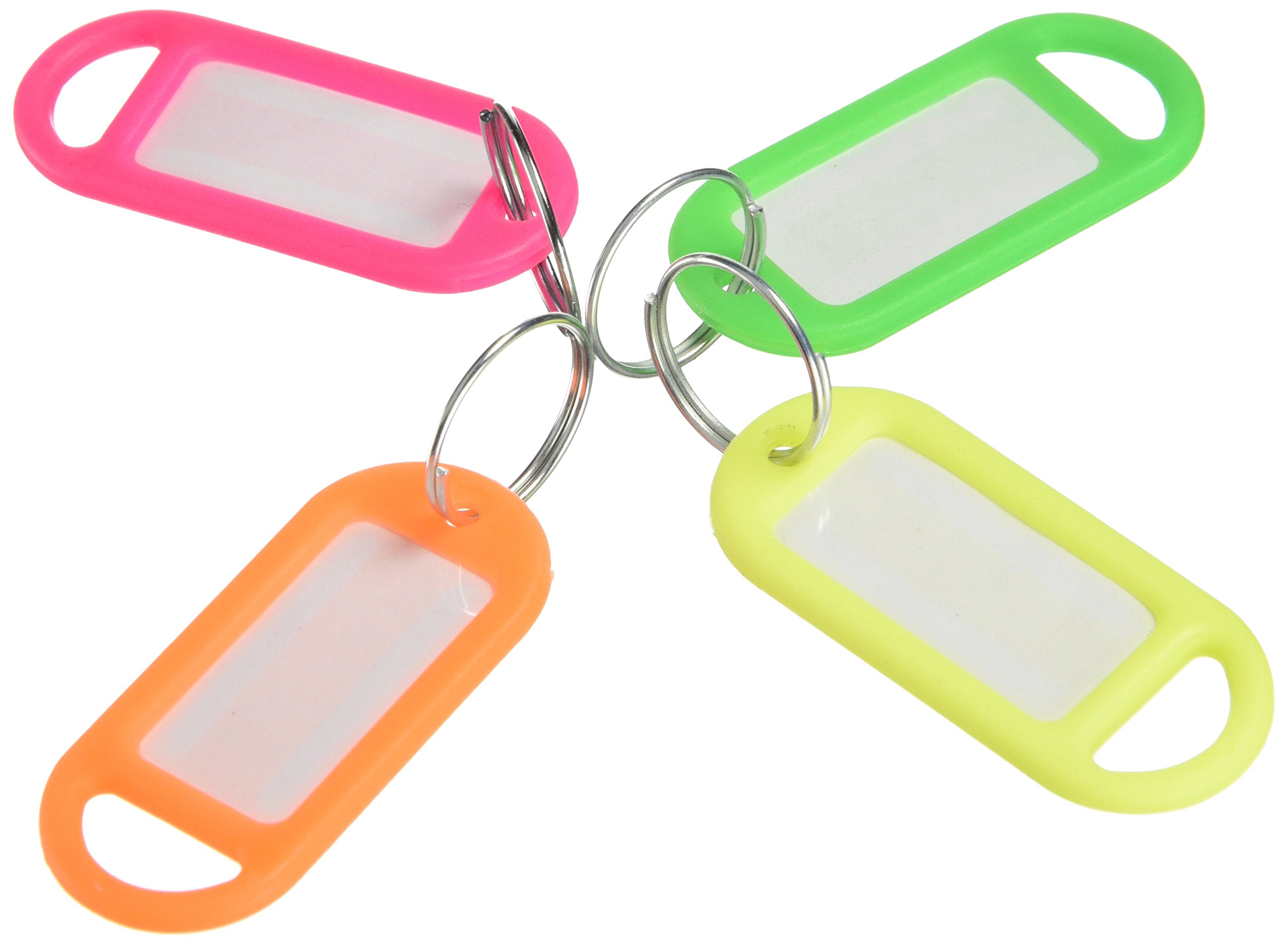 Merriway BH06547 Assortment of Fluorescent Neon Key Ring Luggage Tags with Labels, 4 Colours, Pack of 40 Piece