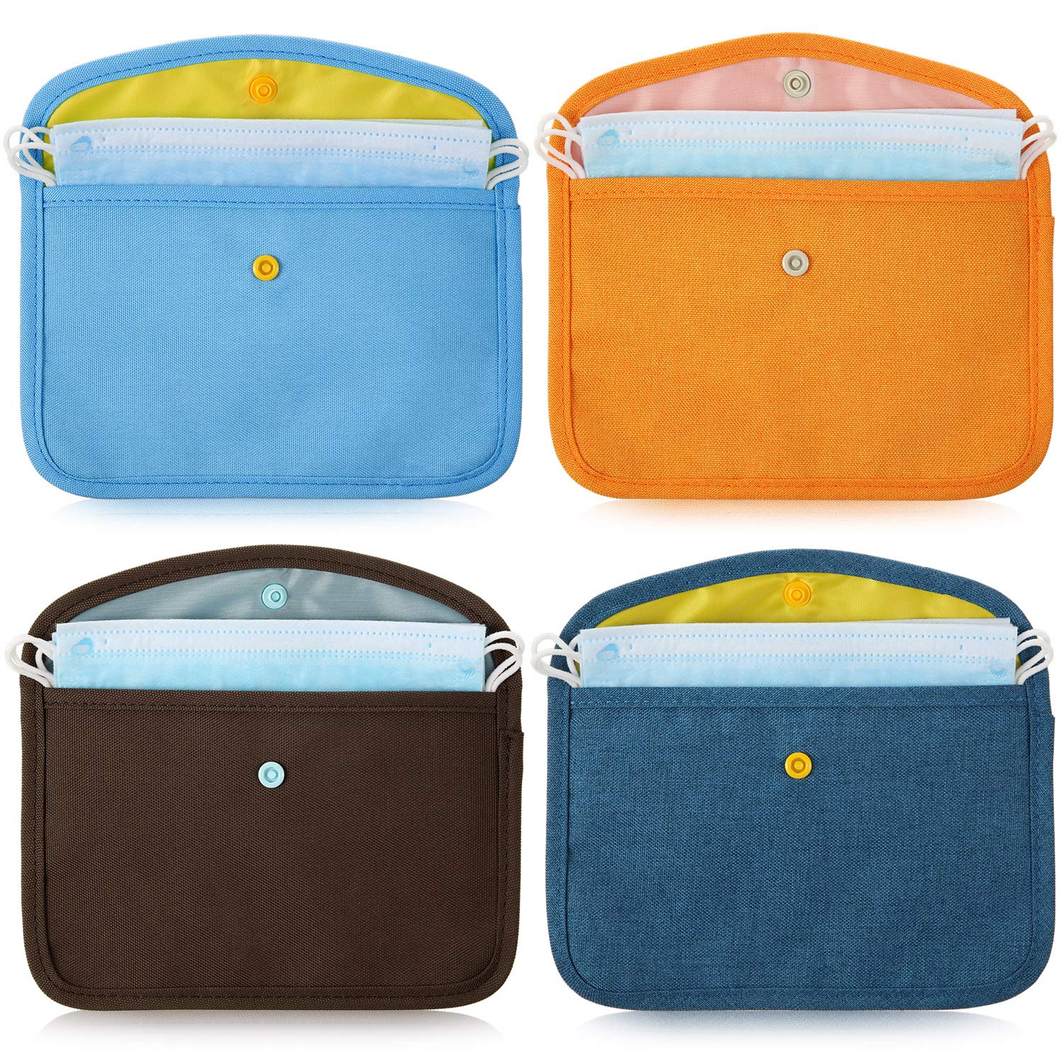 4 Pieces Portable Face Cover Storage Bags Cloth Face Cover Organizer Case Cosmetic Containers Face Covers Clips Pollution Prevention Bags (Navy Blue, Peachy Pink, Green and Pink)