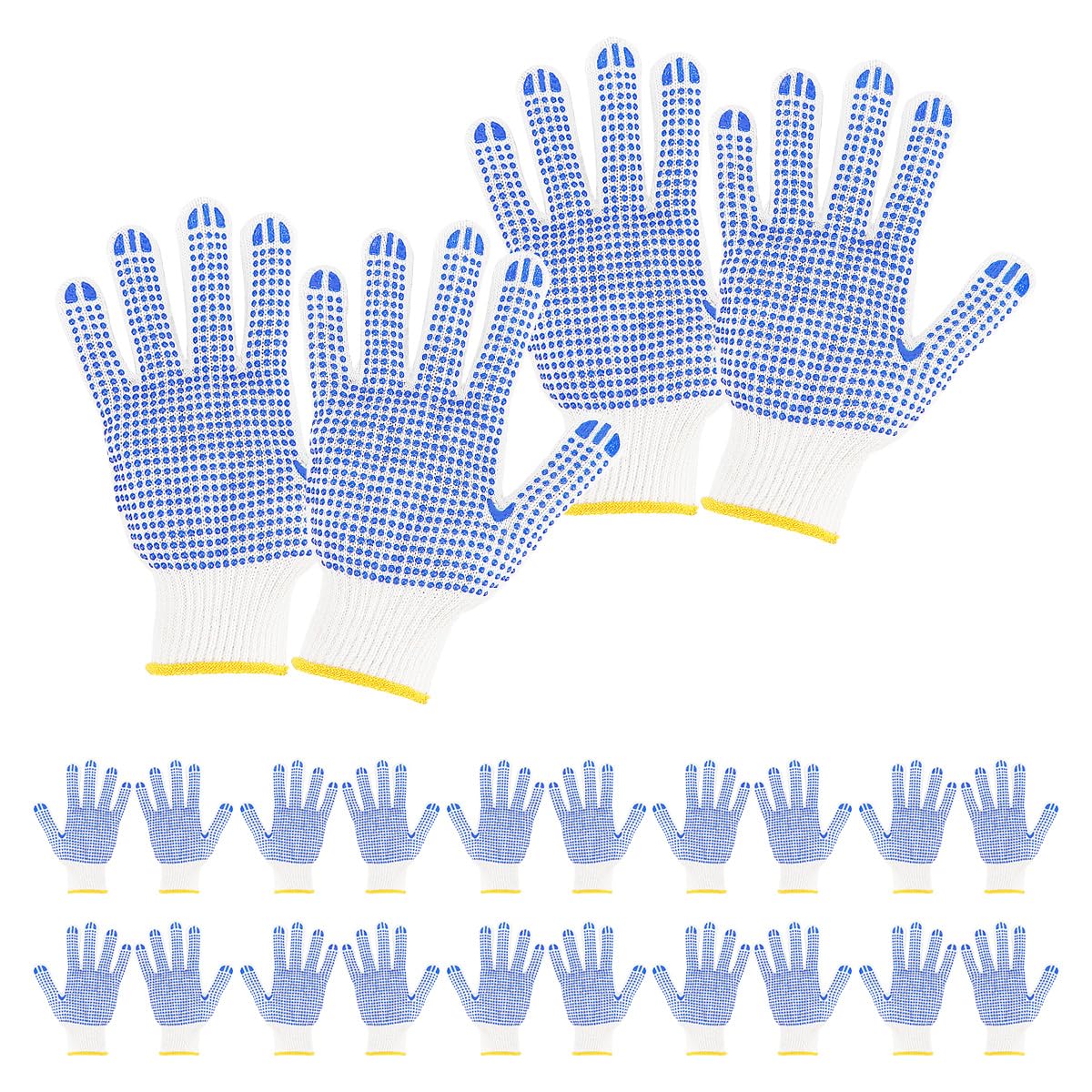 ZJIVQO 12 Pairs Working Gloves with Blue Dots, White Cotton, Secure Grip, Breathable Winter Gloves for Men & Women, Factory & Garden Working