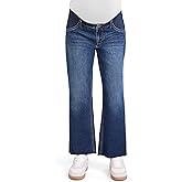 Motherhood Maternity Womens Under The Belly Wide Leg Ankle Denim Pregnancy Jeans with Elastic Inset Panels