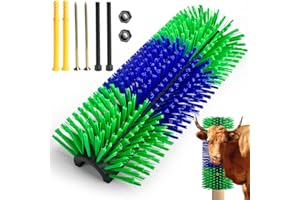 CONLI Livestock Scratching Brush with 4 Screws, Horse Brush with Plastic Bristles for Grooming, Cow Scratcher Goat Scratching Post, Full Massage Grooming Brushes for Horse Sheep Cattle Pig (Green)