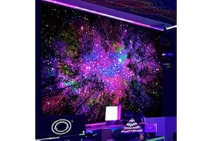 Miytal Blacklight Starry Sky Tapestry, Fantasy Forest Space Galaxy Night Nature Scenery Wall Hanging Tapestry, Aesthetic Land