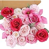 AmyHomie Fuchsia Pink Artificial Flowers Combo Silk Mix Peony Rose Fake Flowers w/Stem for DIY Wedding Bouquets Centerpieces Arrangements Table Fall Decor Party Bridal Baby Shower Home Decorations