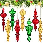 Mifoci 8 Pcs 6 Inch Mercury Glass Finial Christmas Ornaments Hanging Christmas Finials Glass Ornaments Assorted Mercury Decor for Vintage Holiday Xmas Tree Decoration(Red, Gold, Green)