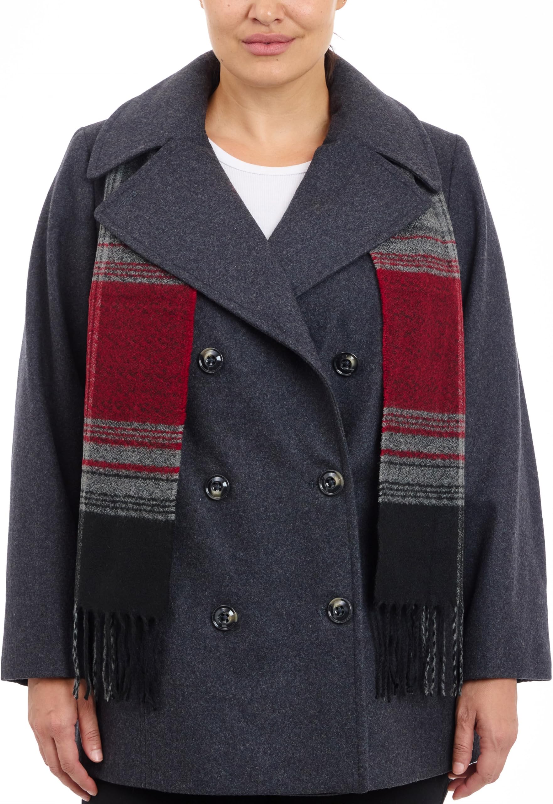 Photo 1 of LONDON FOG Women's Plus-Size Double Breasted Peacoat with Scarf, Charcoal, 2X