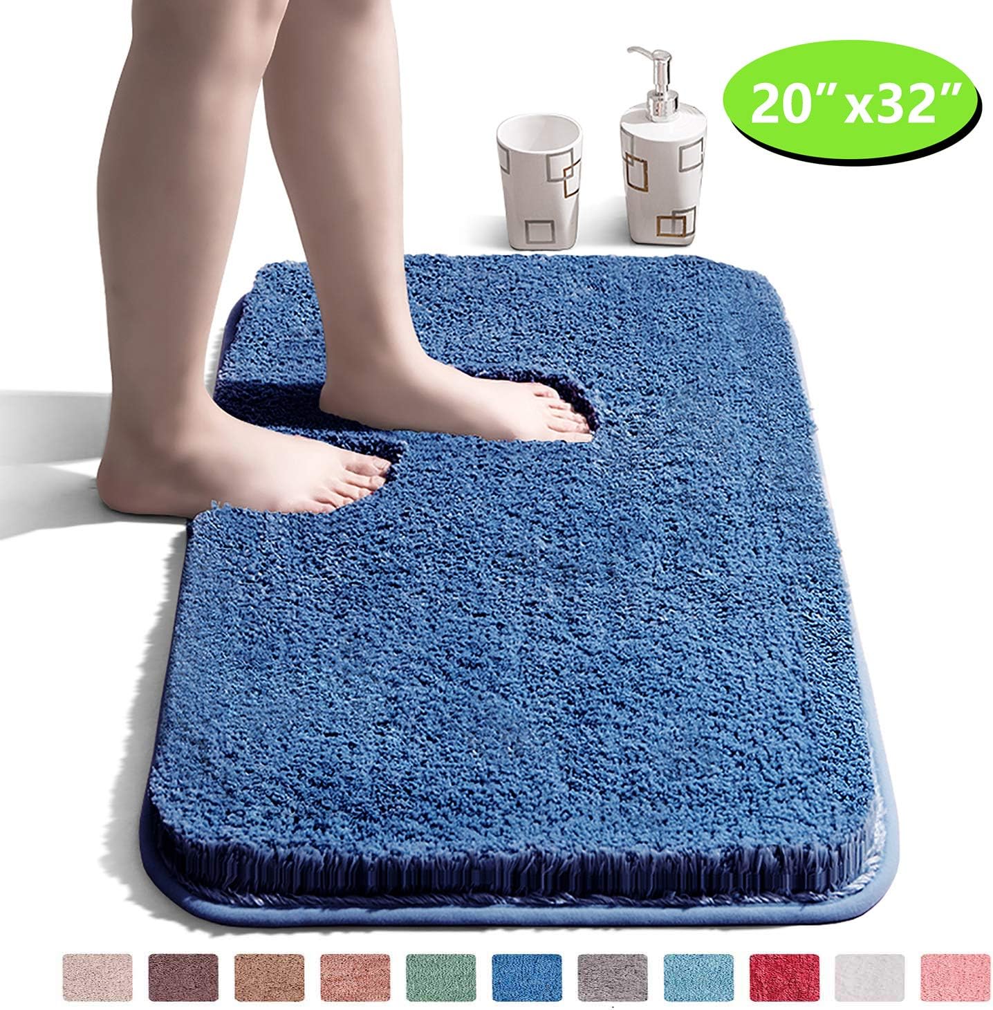 Bathroom Rug Non Slip Bath Mat for Bathroom Water Absorbent Soft Microfiber Shaggy Bathroom Mat Machine Washable Bath Rug for Bathroom Thick Plush Rugs for Shower - Nave Blue, 20"x32"