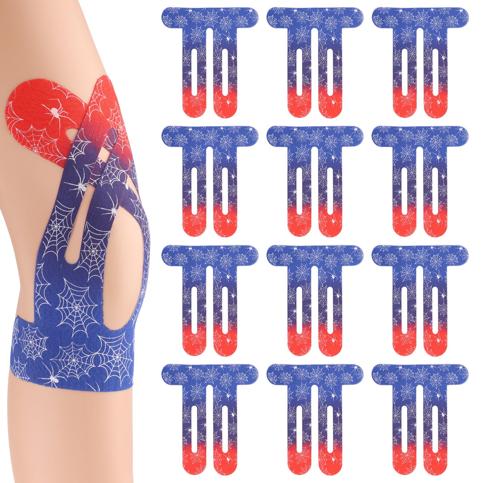 Photo 1 of 12pcs Precut Kinesiology Tape for Knees, Red Blue Gradient Waterproof Elastic Pre-Cut Breathable Sports Recovery Tape Stickers Supplies for Muscle Support & Comfort Stability