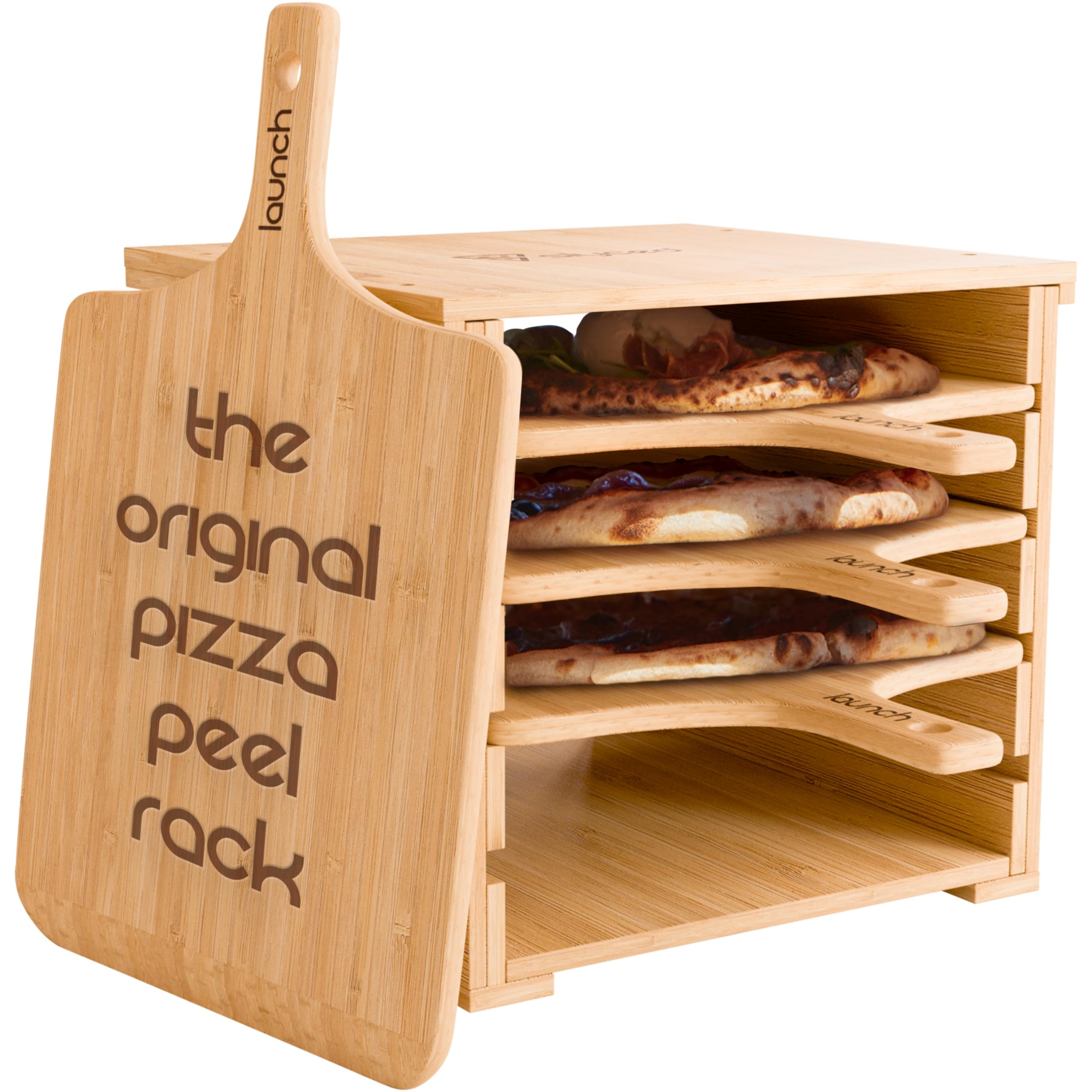 Slyced Wood Pizza Peel Rack | Includes 4 x 12 Inch Non-Stick Bamboo ...