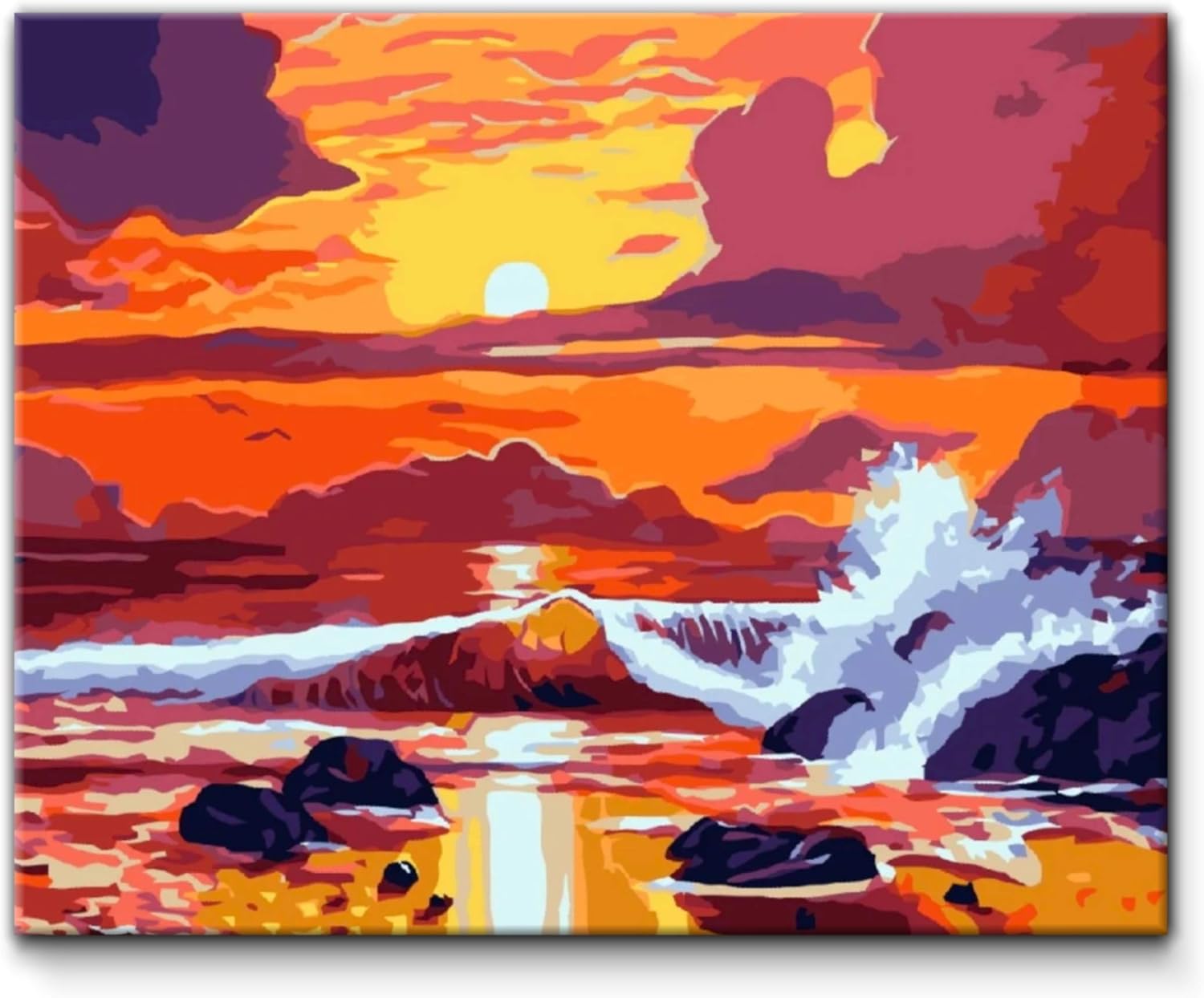 Paint by Numbers Beach Sunset Landscapes [Wooden Framed] 16x20 Inch DIY