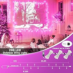 200 LED Pink String Lights, 66ft Pink Christmas
