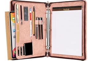 DUKE&COW Vegan Leather Padfolio for Men, Leather Padfolio Women, 3 Ring Binder Portfolio, Portfolio Binder for Lefty & Righty (Pink, Non-Custom)