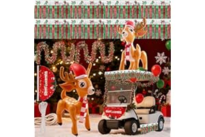 Hungdao 3ft Christmas Golf Cart Decoration Kit Christmas Inflatable Reindeer PVC Blow Ups Reindeer Fan Flag Tinsel Garlands Tinsel Streamers Reusable Outdoor Pool Floats Decoration for Parade Yard