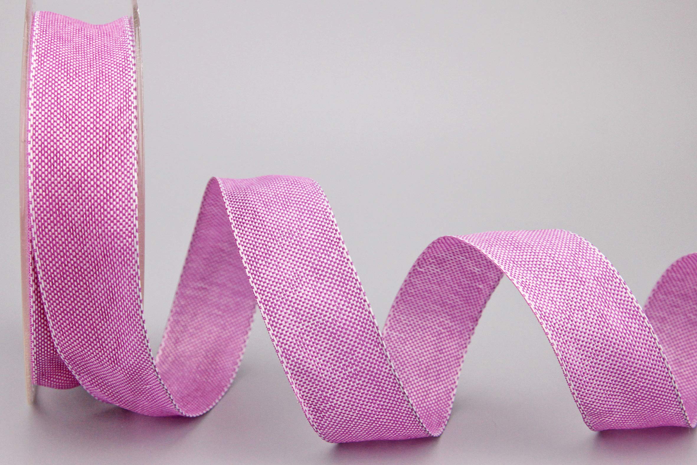 Decorative Ribbon Oliver Pink (116) 20 m x 25 mm (Roll) Fabric Ribbon with Wire Edges Slightly Shiny Linen Look Taffeta Ribbon Coarse Woven Christmas Advent