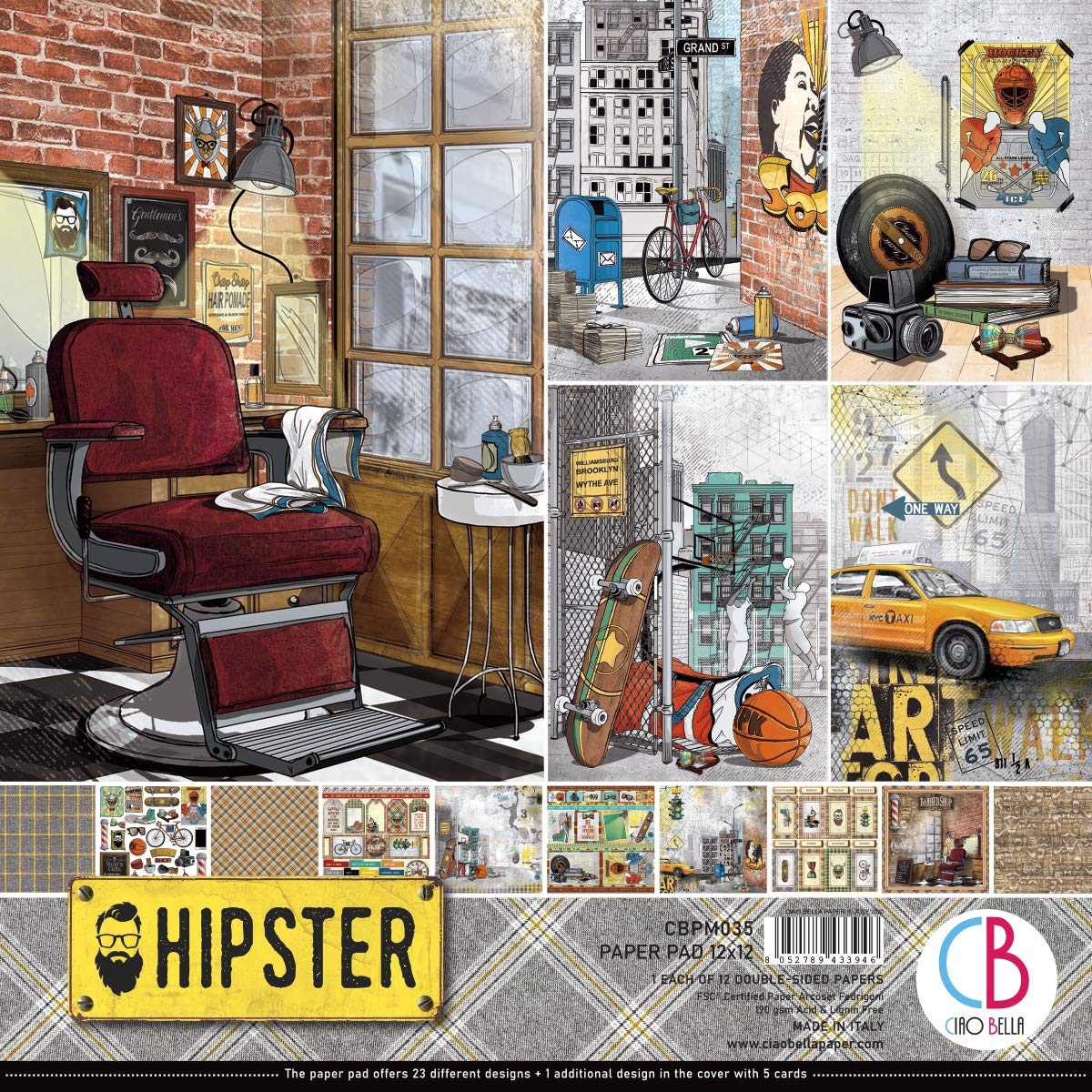 Ciao Bella Hipster Double-Sided Paper Pad 12"x12" 12/Pkg 190gsm