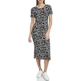 Andrew Marc Women's Short Sleeve Printed Midi Dress with Slits