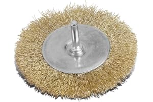 DNA MOTORING TOOLS-00124 4 Inches Brass Coated Bristles Wire Wheel Brush with 0.2-Inch Shank for Rust Paint Removal Surface Polishing