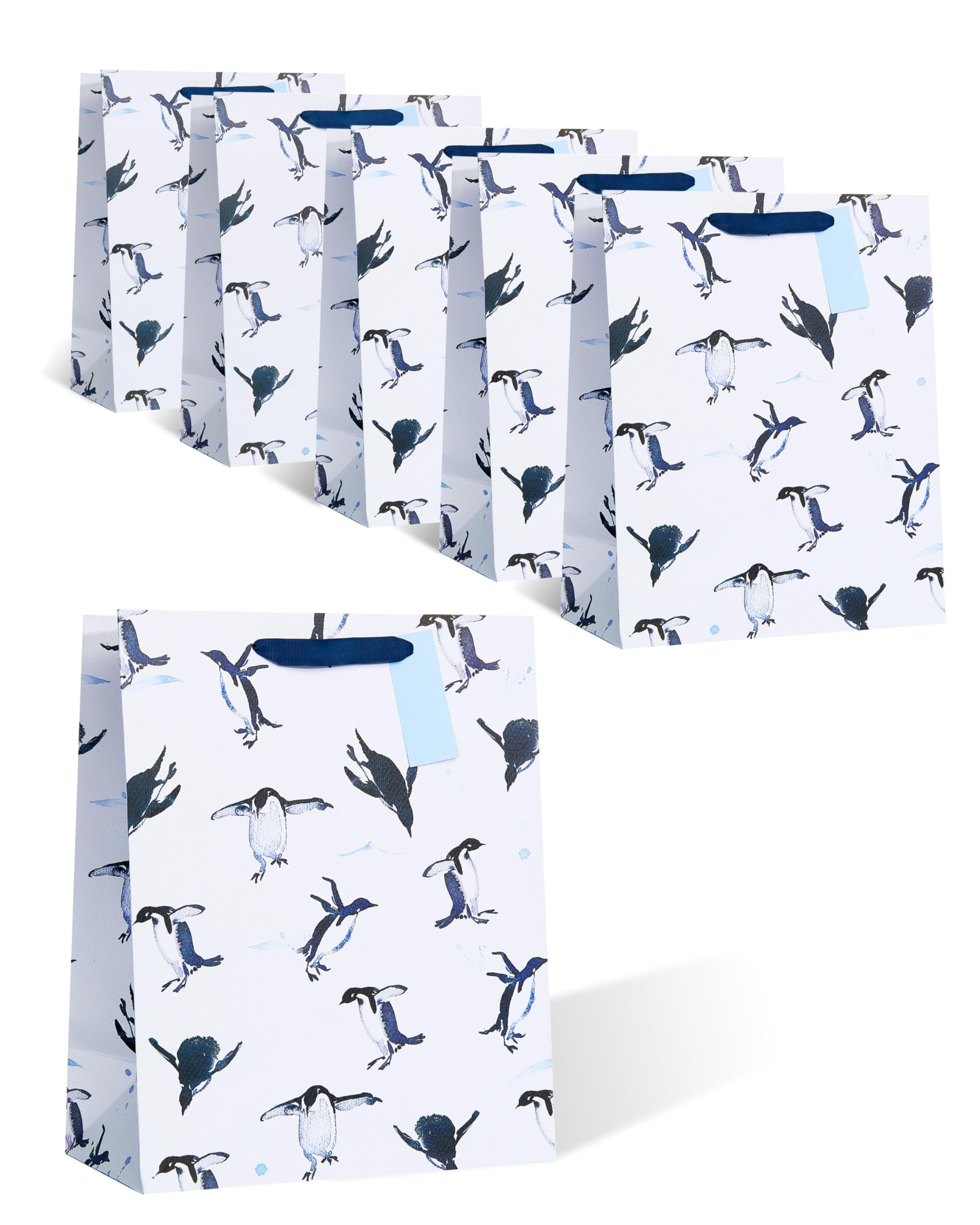 UK Greetings Multipack of 6 Large Gift Bags for Him/Her/Friend - For Christmas - Icy Penguins Design