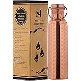 HealthGoodsIn - Pure Copper Hammered Water Bottle with Carrying Handle 600 Ml (20.28 Fluid Ounce) | Seamless Leakproof Water Bottle for Ayurvedic Benefits