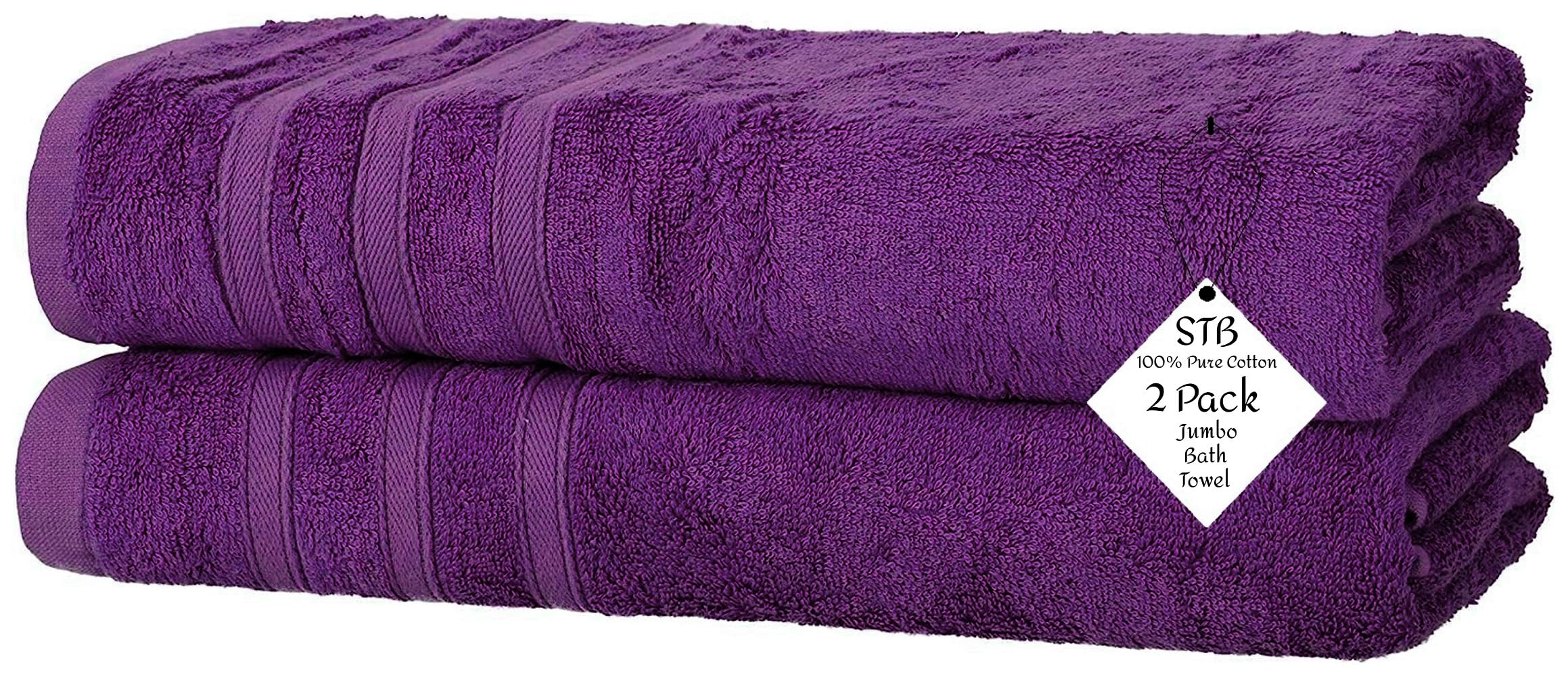 S & B Pack of 2 Jumbo Bath Towels Sheets 100% Pure Cotton Quick Dry Gym, Spa, Hotel Quality 500-GSM Large Size Bathroom Towels 75 x 150 cm (Purple)