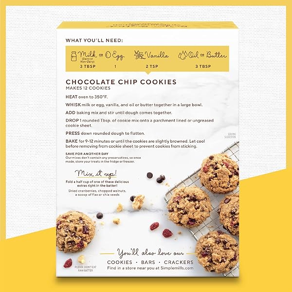 SIMPLE MILLS ALMOND FLOUR CHOCOLATE CHIP COOKIES, GLUTEN FREE AND DELICIOUS CRUNCHY COOKIES, ORGANIC COCONUT OIL, GOOD FOR SNACKS, MADE WITH WHOLE FOODS, 3 COUNT (PACKAGING MAY VARY)