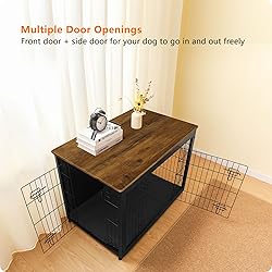DWANTON Dog Crate Furniture with Cushion, Wooden
