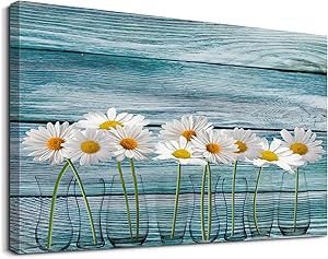 Vintage Flower Modern Floral Daisy Flower Vase Picture Canvas Wall Art for Living Room Bathroom Bedroom Home Decor 12x16 Inch Watercolor Painting Canvas Print Ready to Hang