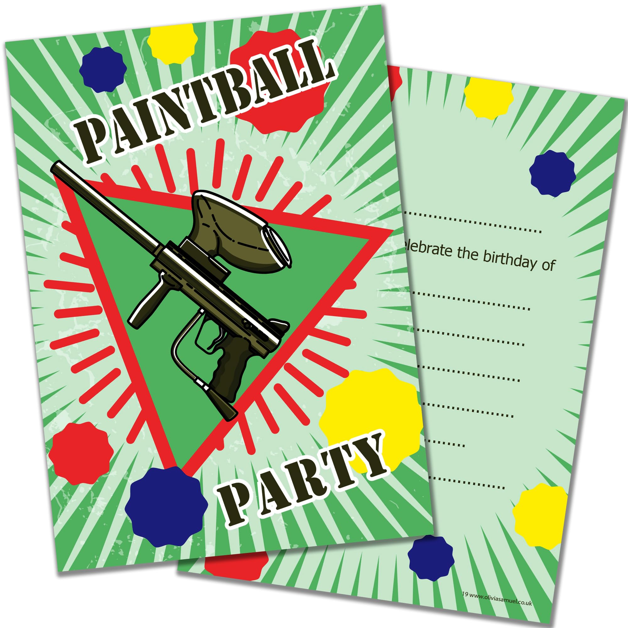 Olivia Samuel 20 x Paintball Party Invitations - Birthday Invites from A6 Postcard Size with envelopes