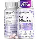 Evolance Affron Saffron Supplement for Stress &amp; Mood Support &ndash; Saffron Extract 28mg with Magnesium Glycinate 1000mg &amp; L-Theanine 200mg &ndash; Sleep &amp; Focus, Melatonin-Free, 60 Veggie Capsules