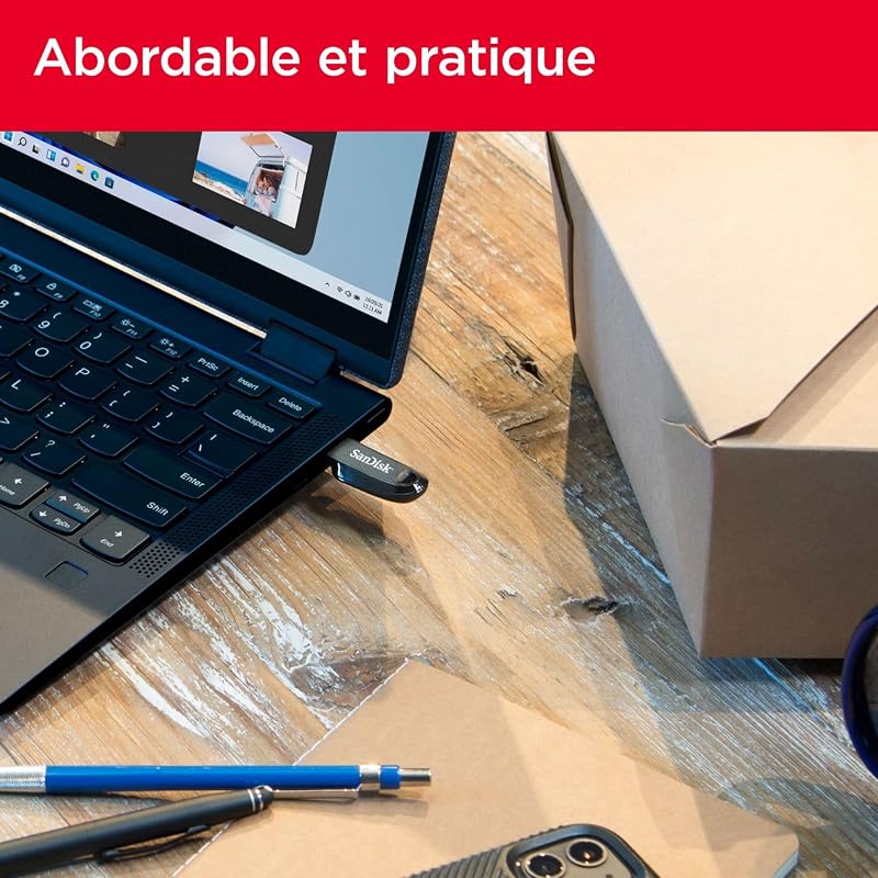 Ultra Curve 128 Go Flash Drive, Clé USB 3.2, des vitesses allant jusqu'à 100 Mo/s, Rescue Pro Deluxe Software, Porte-clés intégrée, Noir