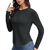 LE VONFORT Women's Casual Henley Shirts Long Sleeve Button Up Slim Fit Ribbed Knit Blouses