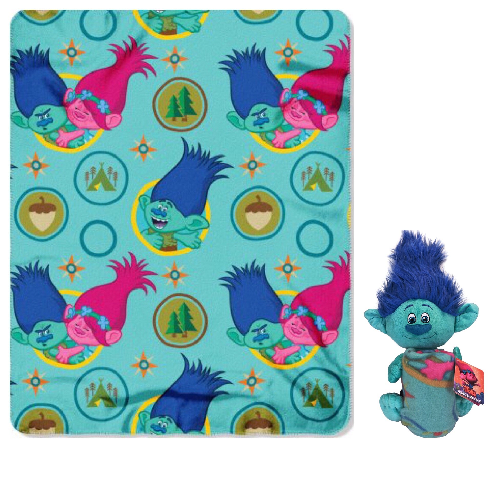 DreamWorks Trolls Branch Fleece Throw Blanket And Large 16" Cuddle