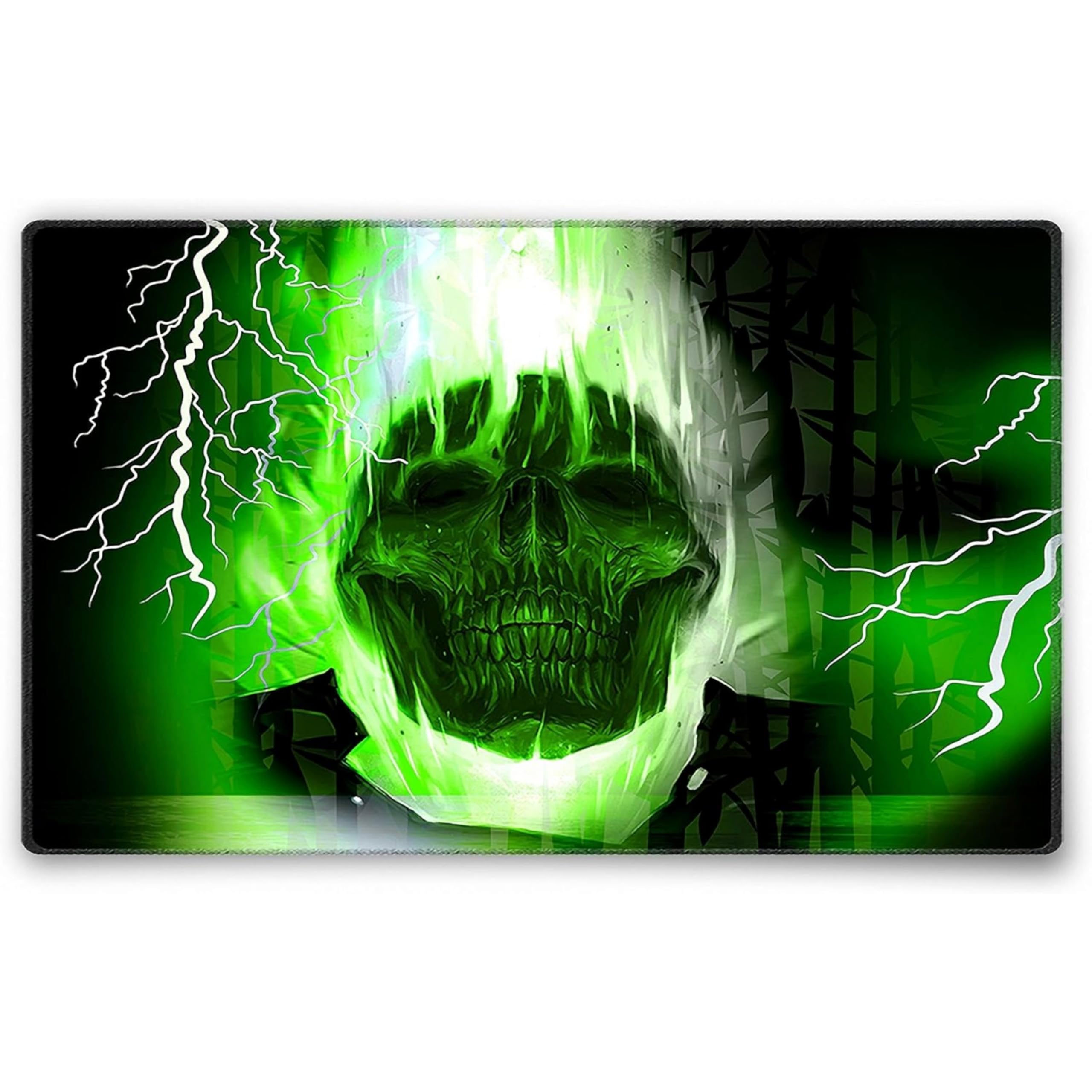 Silent Monsters Mouse Mat Size M 14 x 10 inches / 36 x 25 cm, Green Skull, Stitched Edges, washable & rollable Mouse Pad, Gaming Home Office Mousemat, Mousepad non-slip & quiet, Desk Mat