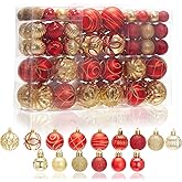 100Pcs Elegant Christmas Ball Set Christmas Tree Ornaments with Glitter and Patterns Bulk Ornaments for Tree as Festive Christmas Decor Xmas Ball Set Red Gold
