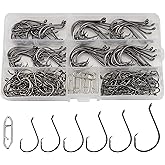 Facikono Circle Hooks Saltwater Catfish Bass Fishing Hooks, 180pcs Octopus Offset Fishing Hooks with 5pcs Power Clips