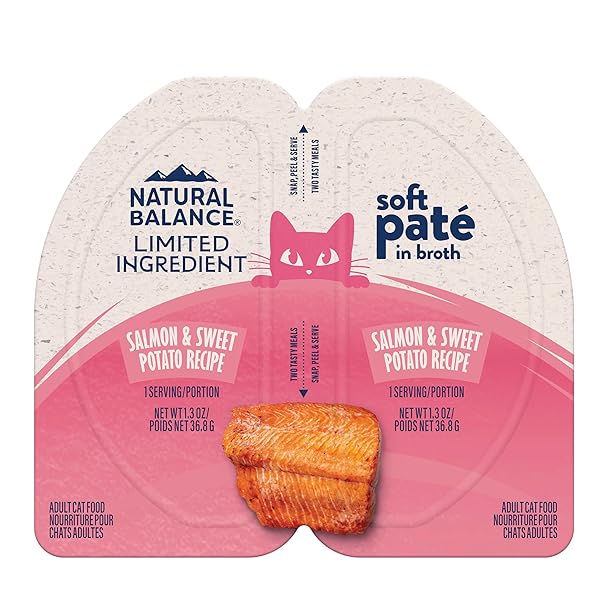 NATURAL BALANCE LIMITED INGREDIENT SPLIT CUP SALMON & SWEET POTATO SOFT PATE WET CAT FOOD RECIPE FOR SENSITIVE STOMACHS AND FOR HEALTHY DIGESTION, 2.6 OZ.
